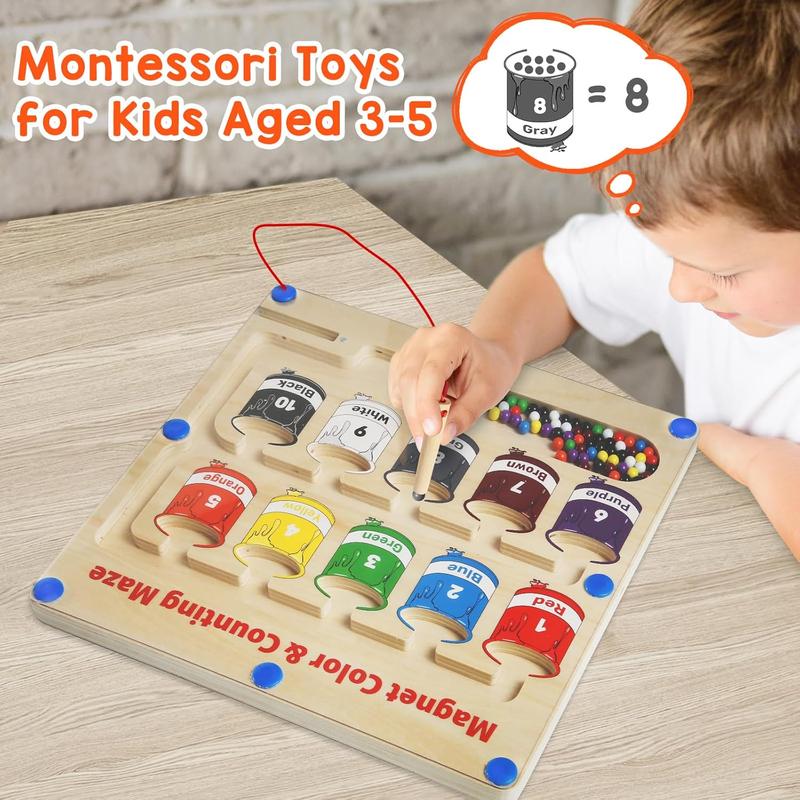 Magnetic Color and Number Maze, Montessori Toys for 3+ Year Old, Wooden Magnet Board Counting & Color Sorting Toddler Activities, Educational Fine Motor Skills Toys Gifts for 3-5 Years Old Boys Girls