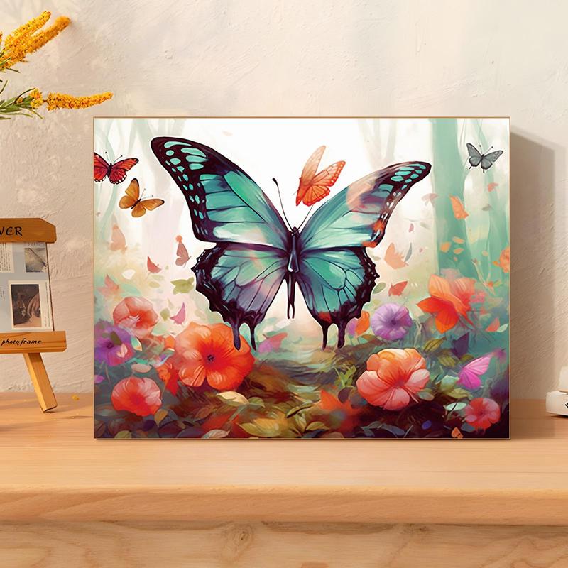 Butterfly & Flower Pattern DIY Painting By Numbers Kit, 1 Set DIY Paint By Numbers Kit without Frame, DIY Wall Art Painting for Home Bedroom