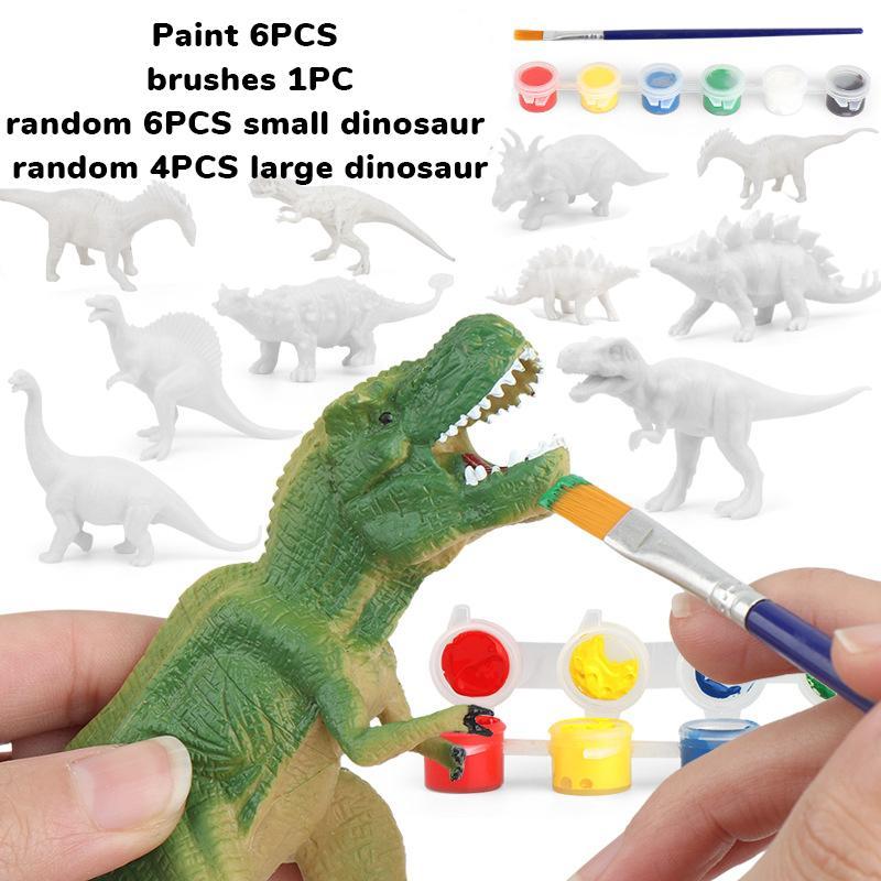 Mixed Size Dinosaur Painting Toy Kit, 17pcs set Cute Dino Figurines Coloring Toy Set, Colorful Hand Painted Art Crafts, Creative Gift Birthday Gift