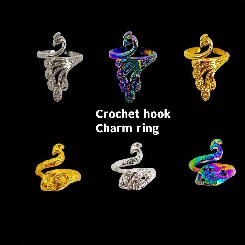 Creative Peacock Design Vintage Ring Winder, 6pcs set Mini Crochet Knitting Finger Ring, Ring Winder Tool, Ring Winder for Crochet, Knitting, DIY Crochet Knitting Accessories