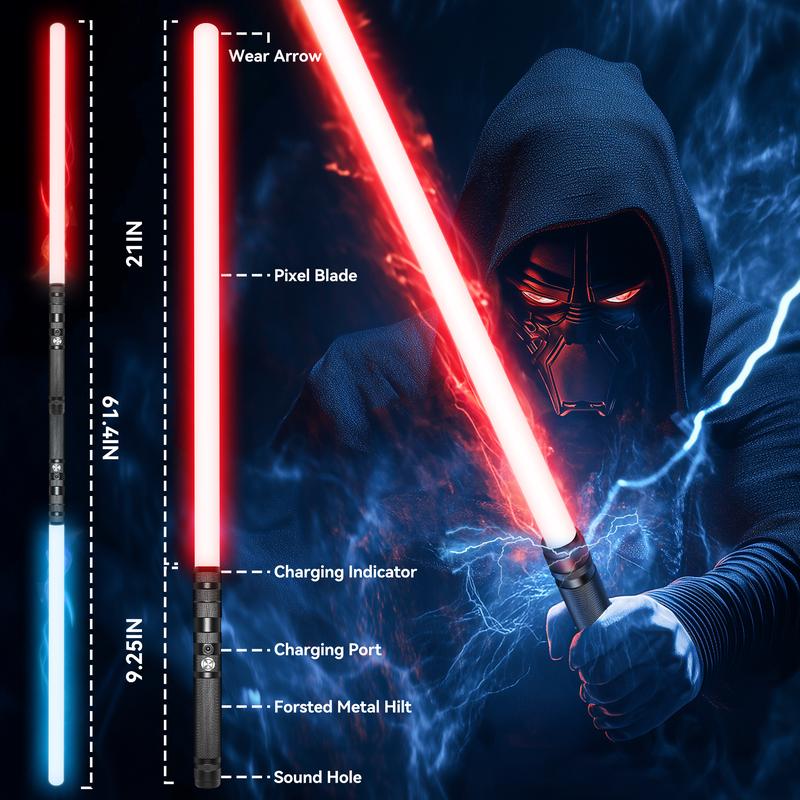 Skirfy 2 in 1 Lightsabers,Motion Control Light Up Swords with 15 Colors and 3 Sound Modes,Aluminum Alloy Hilt,Rechargeable Toy Lightsabers,Perfect Halloween Birthday Gift lightsaber tricks permafrost  lightsaber neo pixel red lightsaber custom lightsaber