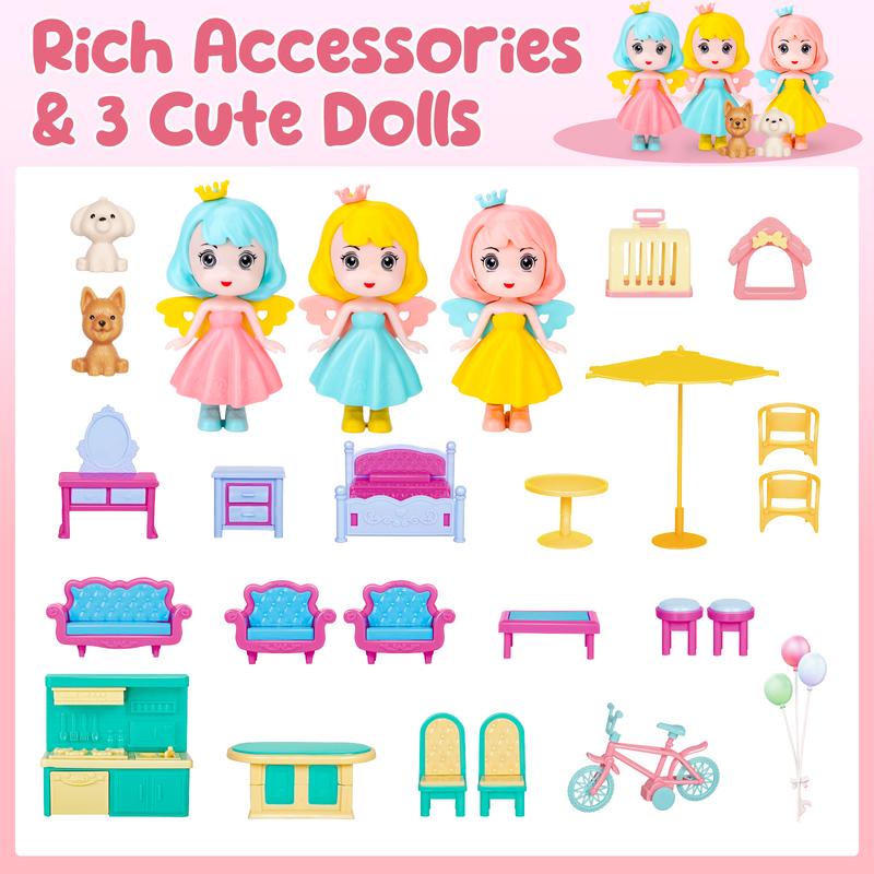 Dollhouse Dreamhouse, DIY Building Pretend Play House with Accessories Furniture