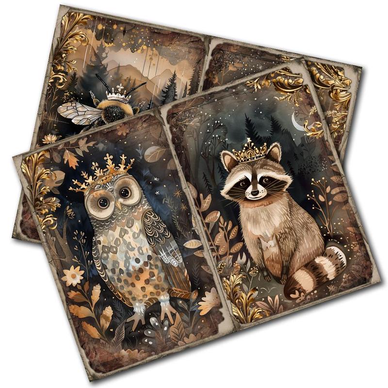 Forest Lake Animals Pattern Ephemera Set, 60pcs set Including 12sheets A5 Paper & 48pcs Sticker, DIY Decorative Sticker for Scrapbooking & Journal Making