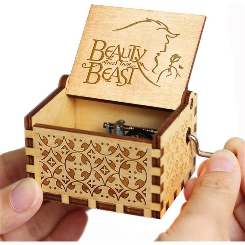 Beauty and The Beast Music Box, Valentine Christmas Birthday Anniversary Wooden Gift for Wife Girlfriend Husband Boyfriend Girl Hand Crank Present