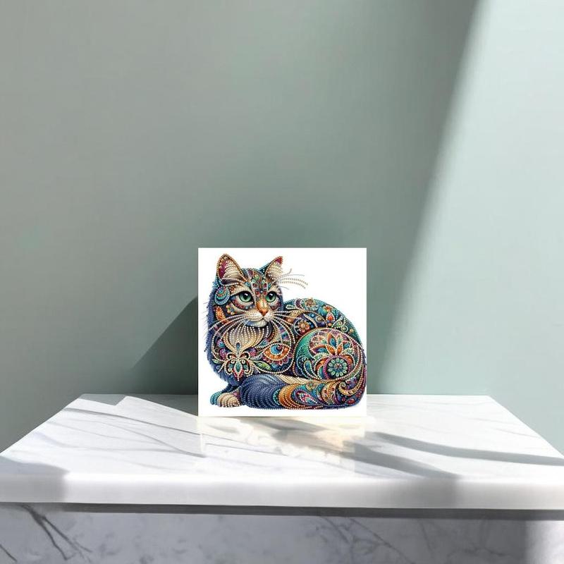 Cat Pattern Diamonds Arts Colorful Painting without Frame, DIY 5D Irregular Diamond Art Crafts Kit, Wall Art Decoration For Home Office