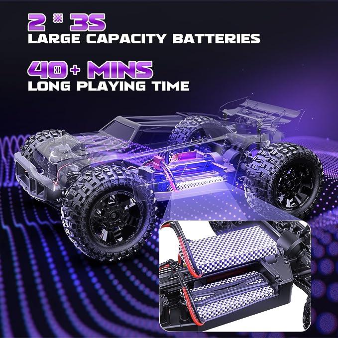 DEERC 200E 1:10 Large 3S Brushless High Speed RC Cars for Adults, 4X4 Fast RC Trucks W Extra Shell LED Headlight, 60 KM H, All Terrain Remote Control Car, Offroad Monster Truck for Boys,2 Battery rccar