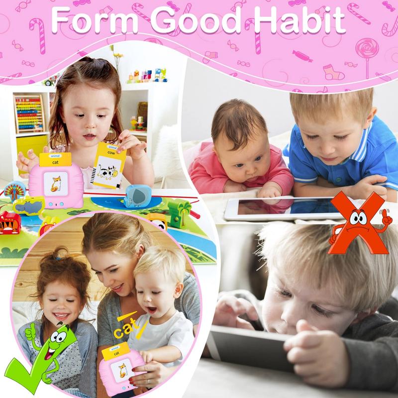 510 Talking Flash Cards for Kids 3-5 Years,Pocket Speech for Kids,Learning Montessori Toys,Speech Toys for Kids (Pink)