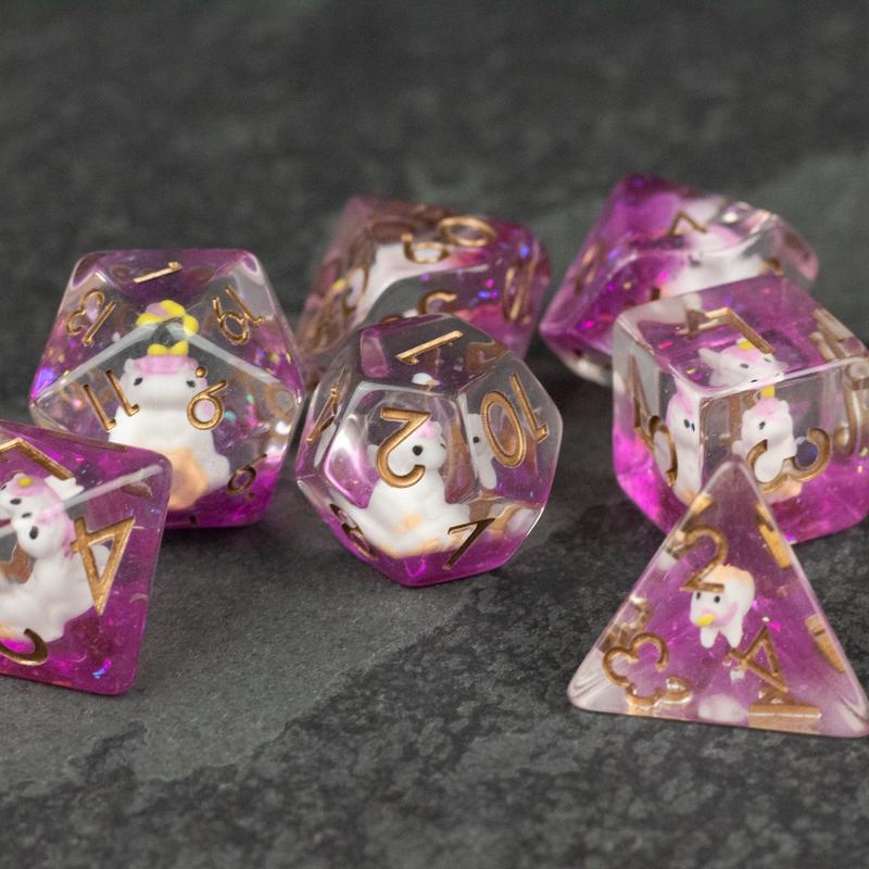 Pink Unicorn Inclusion DnD Dice Set - Dice for Dungeons and Dragons, D&D Dice, RPGs