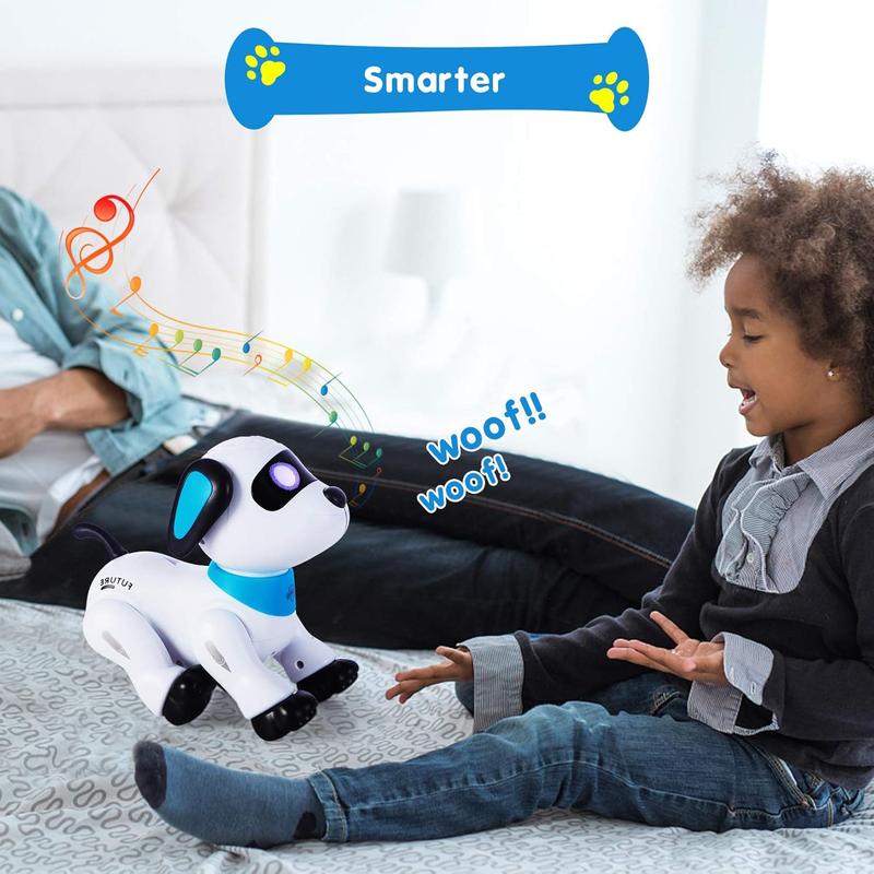 Remote Control Robot Dog Toy, Programmable Interactive & Smart Dancing Robots for Kids 5 and up, RC Stunt Toy Dog with Sound LED Eyes, Electronic Pets Toys Robotic Dogs for Kids Gifts Blue