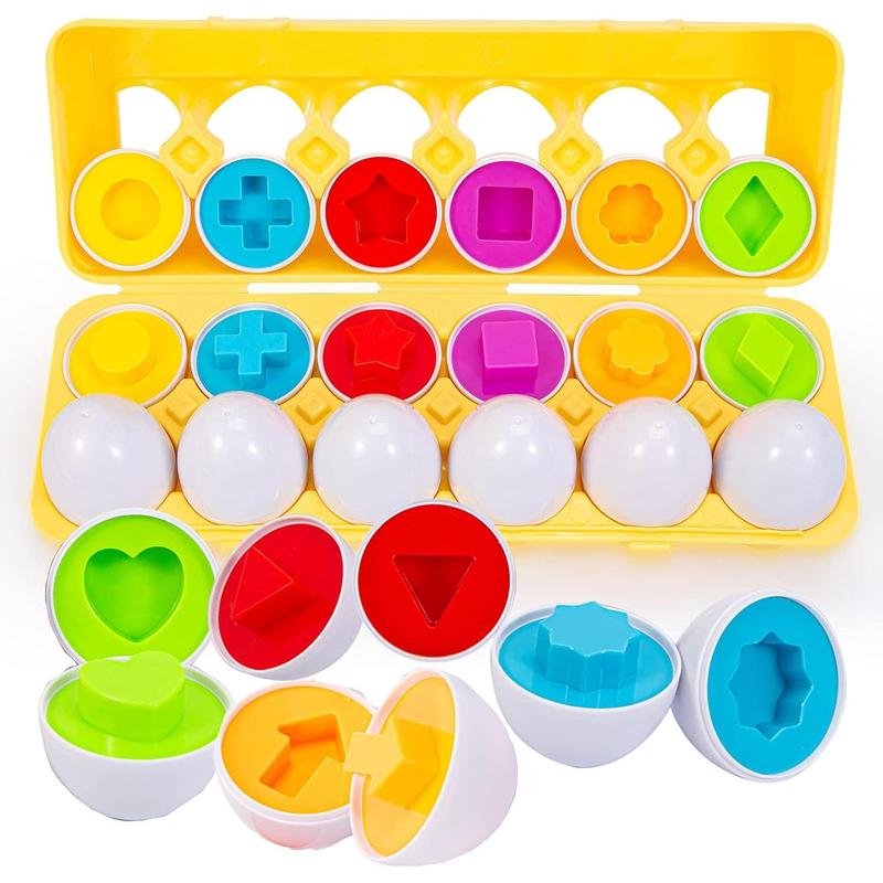 Matching Eggs Toys ,12 Pack Easter Eggs Color Shape Recognition Sorting & Stacking Learning Toys, Montessori Toys for Preschool Pre-Kindergarten Boys Girls