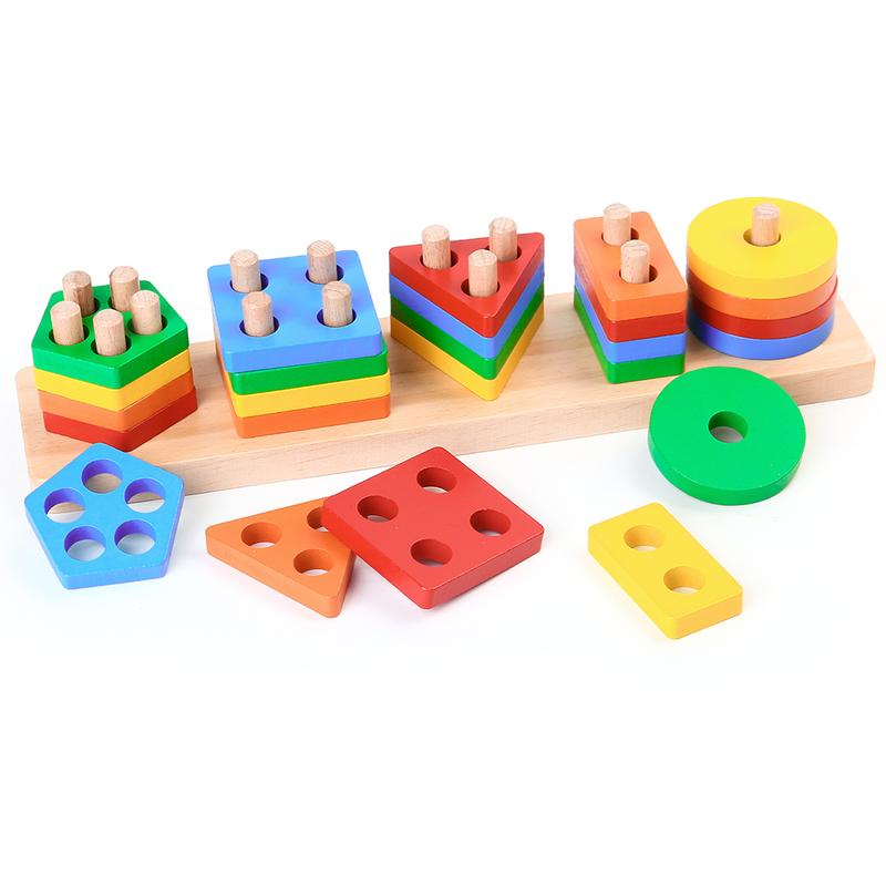 BenBen Montessori Toys for 1 2 3 Year Old, Wooden Sorting & Stacking Toys, Educational Shape Sorter for Baby Toddlers Preschool Kids