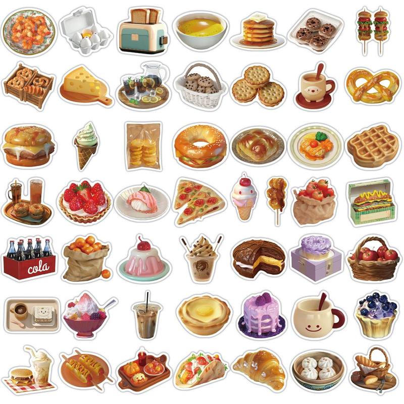 Food Themed Sticker, 50pcs set Cartoon Food Pattern Sticker, DIY Decorative Sticker for Phone Case & Computer & Guitar & Scrapbook