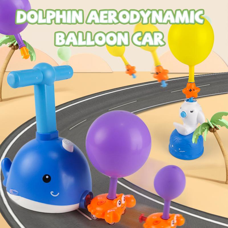 Children's balloon powered car, balloon racing children's science toys, balloon dolphin launcher and powered car toy set