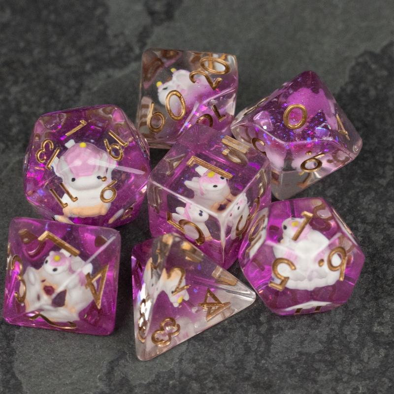 Pink Unicorn Inclusion DnD Dice Set - Dice for Dungeons and Dragons, D&D Dice, RPGs