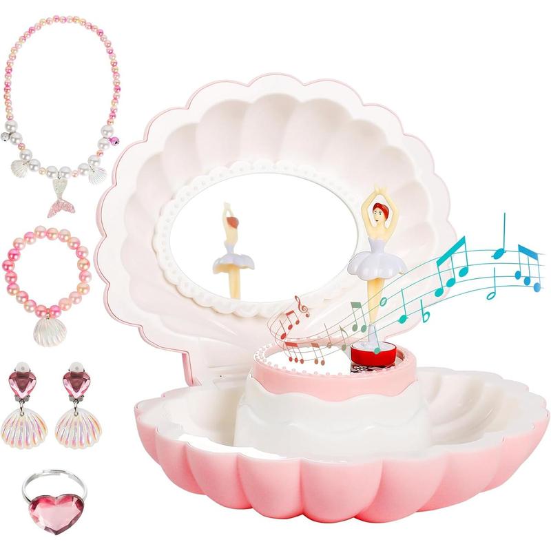 Music Box with Jewellery Set, Ballerina Jewelry Box for Girls, Daughters, Nieces, Musical Jewellery Box with LED Mirror for Birthday, Christmas, Children's Day, Kids Storage Box for Gift