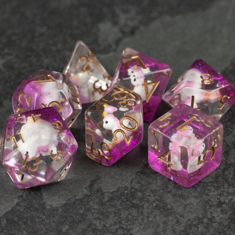 Pink Unicorn Inclusion DnD Dice Set - Dice for Dungeons and Dragons, D&D Dice, RPGs