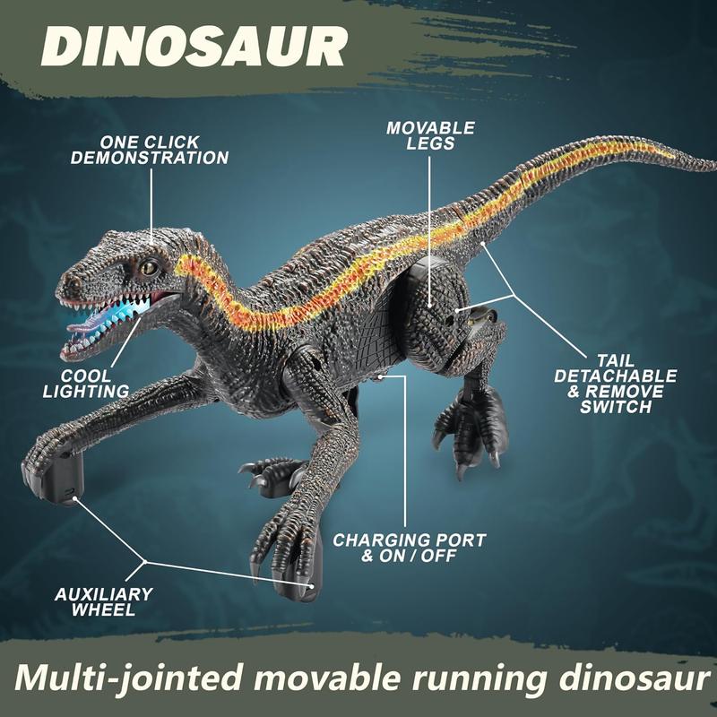 Remote Control Dinosaur - Realistic Electronic Velociraptor with 3D Eyes Shaking Head Light Sounds, Christmas Toy for Ages 3+ Boys and Girls dinosaur  animal