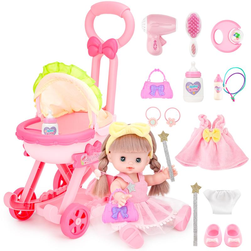 deAO Doll Stroller with 12 inch Doll,12