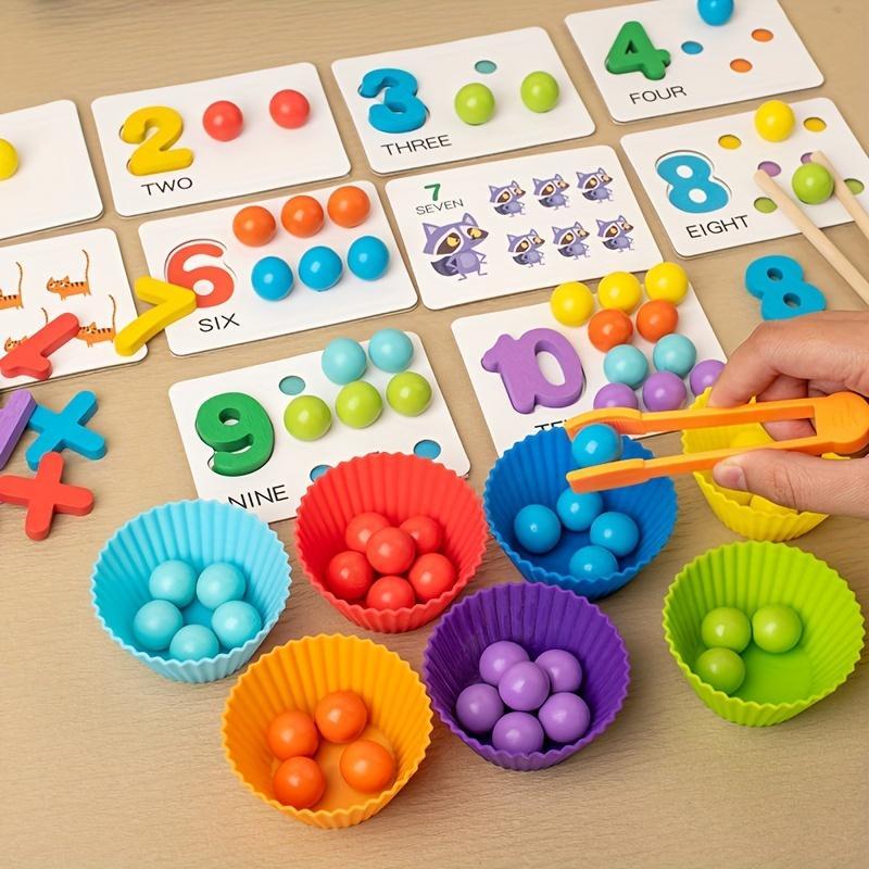 Number Cognitive Operation Bead Matching Game, 1 Set Christmas Colorful Bead Matching Puzzle, Preschool Maths Toy, Learning Toy, Fall Gift, Thanksgiving Christmas Gift Set