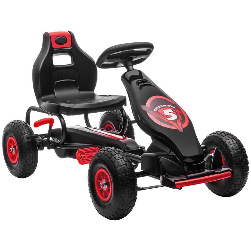 Aosom Kids Pedal Go Kart Ride-on Toy with Ergonomic Comfort, Pedal Car with Tough, Wear-Resistant Tread, Go Cart Kids Car for Boys & Girls with Suspension System, Safety Hand Brake, Ages 5-12