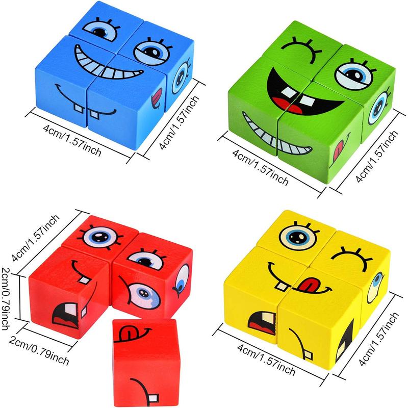 Wooden Face Expresssion Game, Wooden Face Game, Face-Changing Cube Building Blocks Wooden Expressions Matching Block Puzzle Games  Board Games