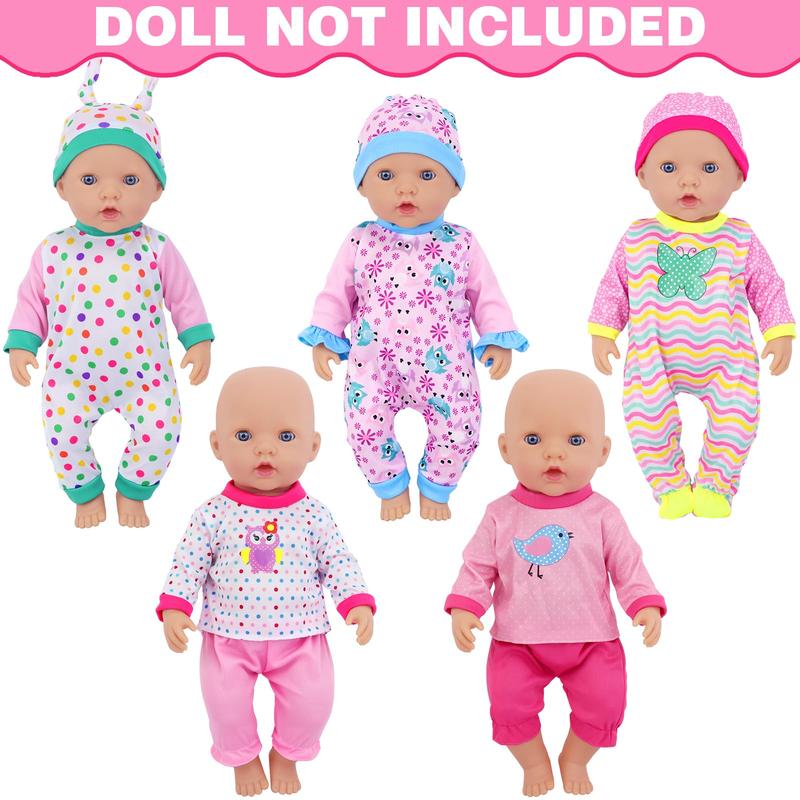 5 Sets Baby Doll Clothes and Hat for 14-16 Inch Doll, Alive Doll Outfits Playtime Jumpsuits Fit in 15 Inch Dolls Reborn,10 Pcs in Total Doll Clothes and Accessories for 18 Inch Doll