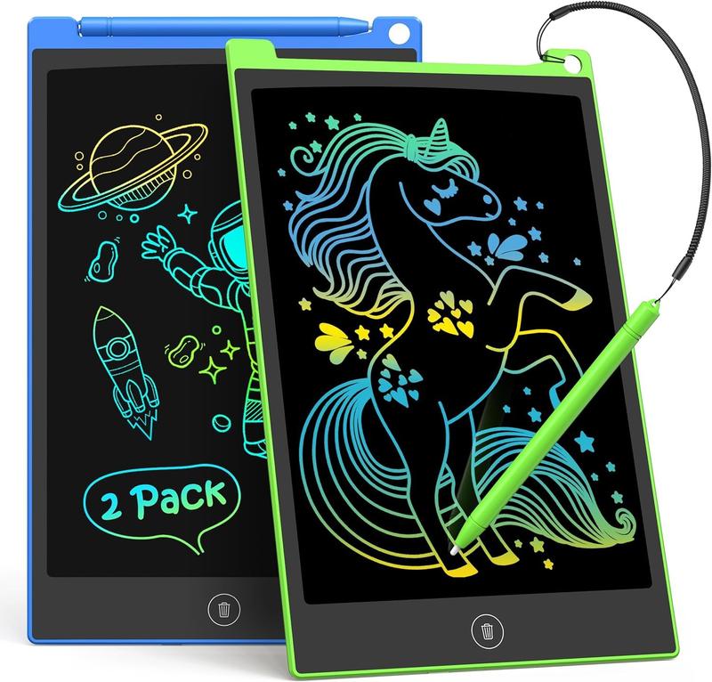 LCD Writing Tablet, 8.5 Inch 2 Pack Colorful Doodle Board Drawing Tablet for Kids, Kids Travel Games Activity Learning Toys Birthday Gifts for  Boys and Girls, Blue Green