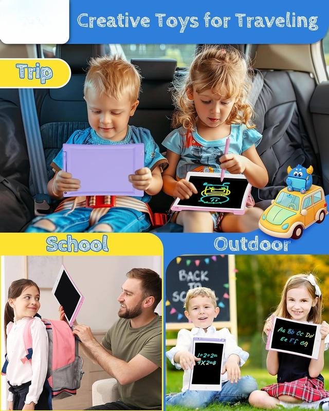 10in 2 Pack LCD Writing Tablet Coloring Doodle Board Drawing Sketch Pad for  with Anti-Lost Stylus,  Trip Educational  Toys Birthday for 3 4 5 6 7 Girls