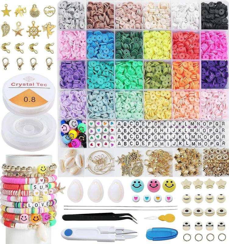 6000 count Clay Bead Bracelet Kit,Polymer Flat Beads for Bracelet Making Kit,24 Colors Heishi Beads Letter Beads Spacer Beads for Friendship Bracelets,Crafts Gifts for Teen Girls