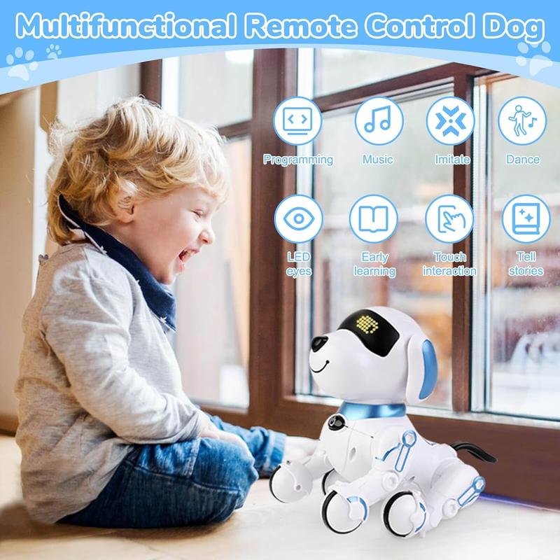 Remote Control Robot Dog Toy, Interactive RC Dog Robot Toys for Kids, Programmable Smart and Dancing Robot Toy, Imitates Animals Mini Pet Dog Robot with Sound and LED Eyes