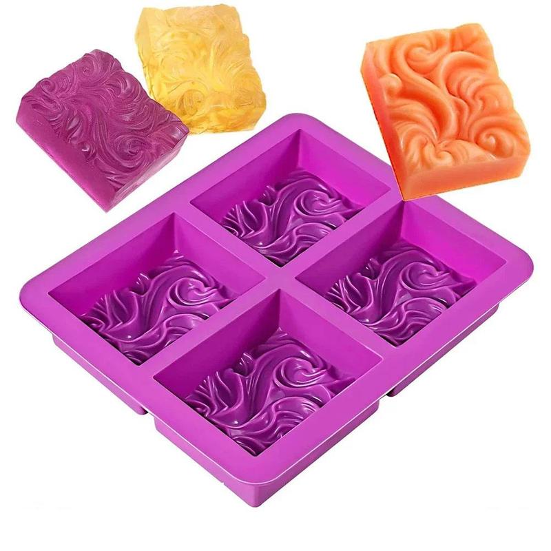 4-cavity Wavy Flower Silicone Soap Mold, DIY Handmade Soap Mold, Candle Mold, Essential Oil Soap Mold for Home Use