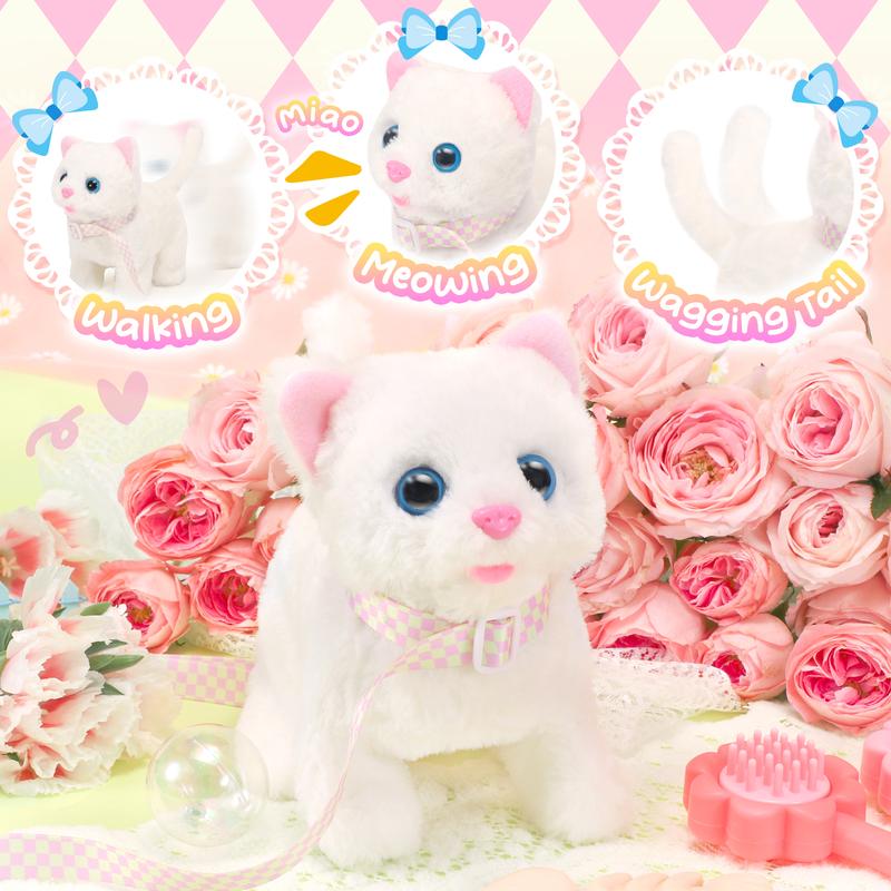 Plush Toys Electronic Toy Cat That Walking and Meowing,Tail Wagging Interactive Toy Cat ,Easter Christmas Birthday Gift