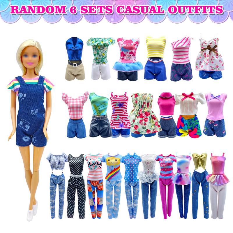 Random Color Doll Clothes & Accessories Set (50pcs set), 20 Outfits for Daily Life, Parties, and Swimming, 30pcs Doll Accessories, Birthday Gift for Girl