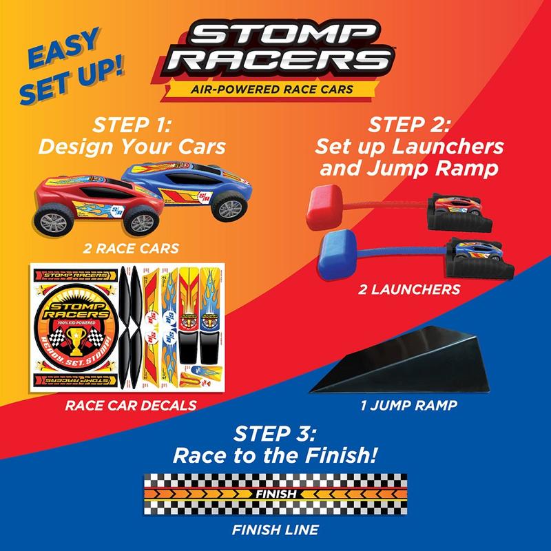 Stomp Racers Air Powered Race Cars by Stomp Rocket, 2 Car Racer Pack - Dueling Stomp Racers Toy Car Launcher, STEM Learning Toy for Kids