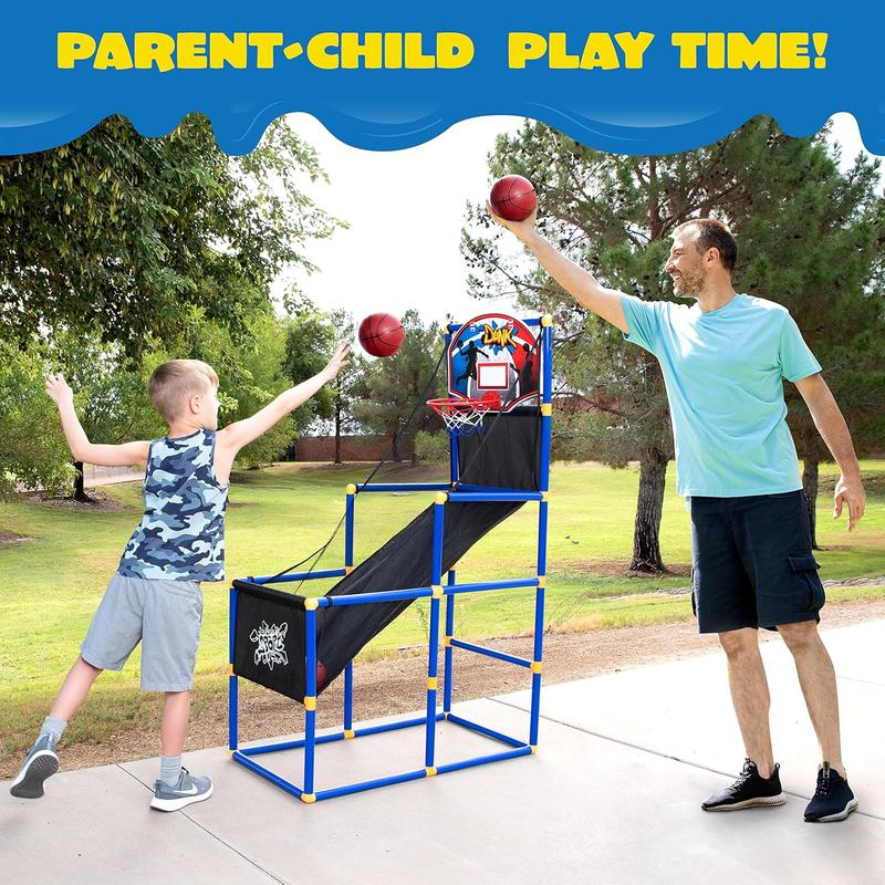 Arcade Basketball Game Set with 4 Balls and Hoop for Kids 3 to 12 Years Old Indoor Outdoor Sport Play - Easy Set Up - Air Pump Included - Ideal for Competition