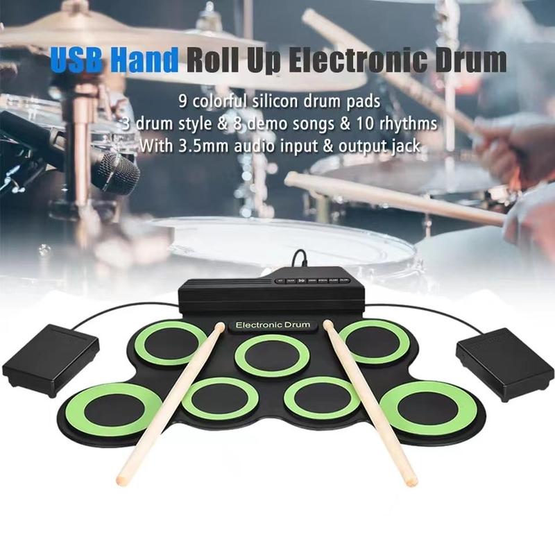 Spring Portable Electronic Drum Kit, 1 Set Foldable Electric Drum, Electric Drum Kit for Beginners, Electric Drum Pad, Christmas Gift