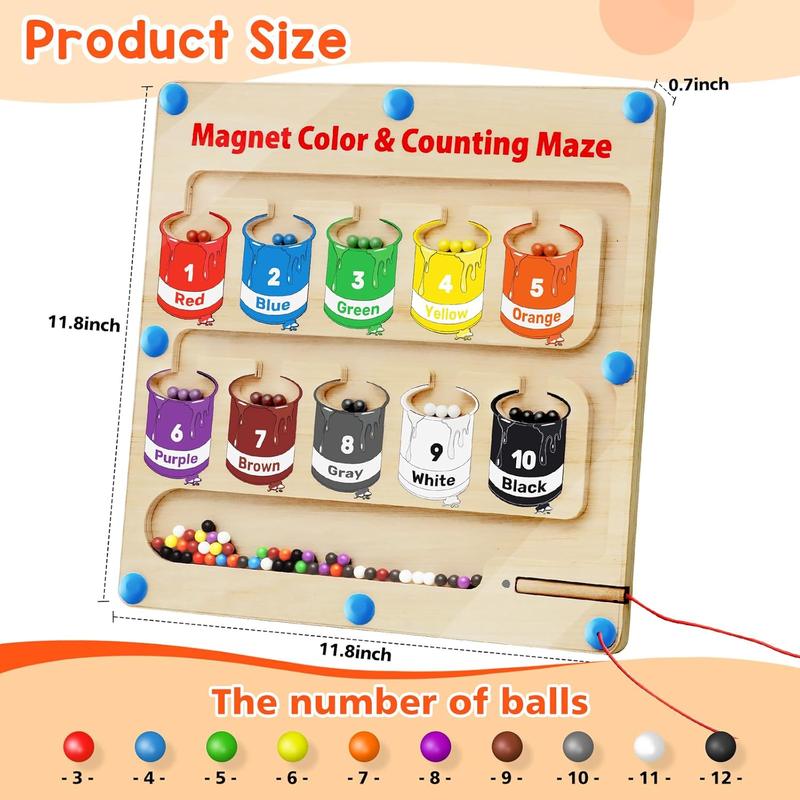 Magnetic Color and Number Maze, Montessori Toys for 3+ Year Old, Wooden Magnet Board Counting & Color Sorting Toddler Activities, Educational Fine Motor Skills Toys Gifts for 3-5 Years Old Boys Girls