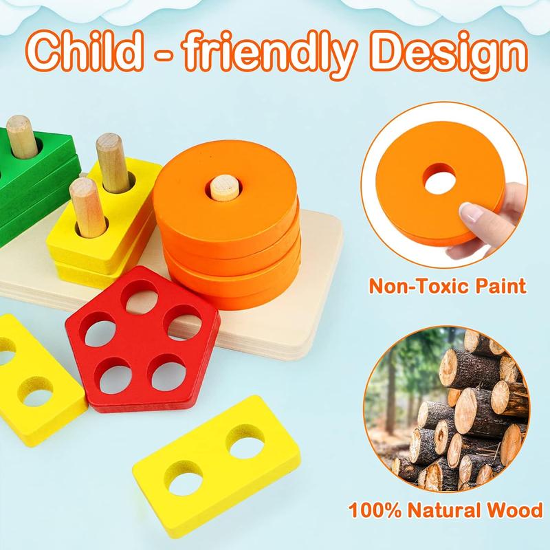 Montessori Toys for 1 to 3-Year-Old Boys Girls Toddlers, Wooden Sorting & Stacking Toys for Toddlers and Kids Preschool, Educational Toys