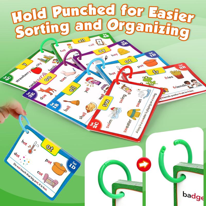 Phonics Flash Cards Learn to Read Spelling Reading Sight Words Phonics Games,  Include Digraphs,CVC,Blends and Long Vowel Sounds