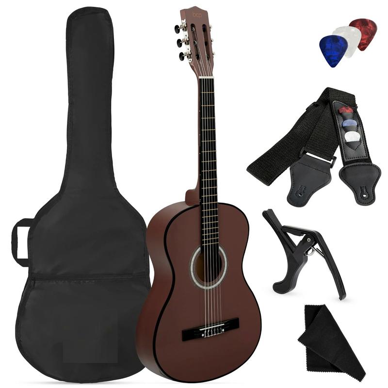 38in Beginner Acoustic Guitar Starter Kit w  Gig Bag, Strap, Strings - Light Blue, Dark Brown, Black, Blue - YOUTH MUSIC