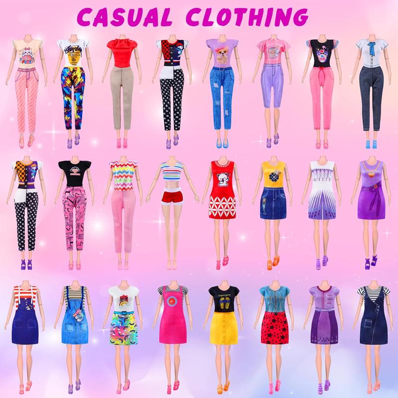 Christmas 76 Pcs Doll Clothes and Accessories with Doll, Princess Gowns, Fashion Dresses, Slip Dresses, Top, Pants, Jumpsuit, Swimsuits, Shoes, Hangers, Doll Dress up Toys for Girls Kids Toddlers Toy Gifts