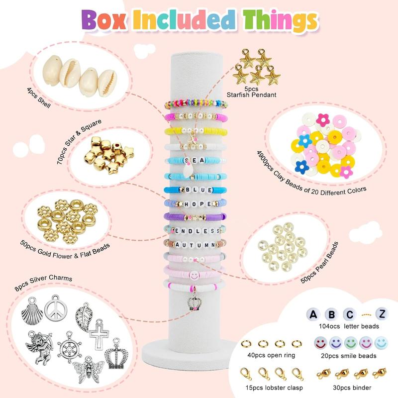 4200 Pcs Clay Beads Bracelet Making Kit, Friendship Preppy Flat Polymer Heishi Beads Jewelry Kits with Charms