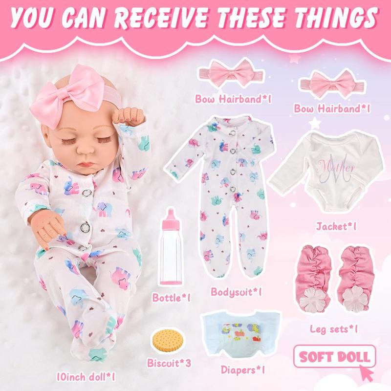 10 Inch Lifelike Newborn Teenager Doll, 1 Set Realistic Simulated Dolls with Bottles & Biscuits & Nappies, Soft Squeezable Children's Body Dolls, Stocking Fillers Gift