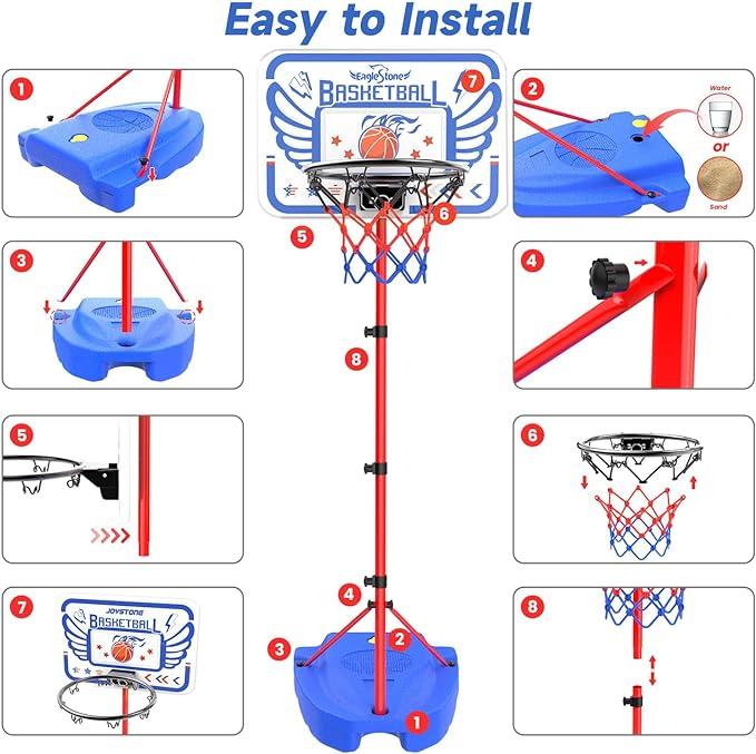 EagleStone Basketball Hoop, Adjustable Basketball Hoop Toy for Indoor Outdoor Mini Portable Basketball Goals, Sport Game Gifts