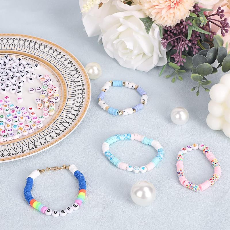 Clay Beads Bracelet Making Kit, Polymer Beads, Clay Bead Set, Clay Bead Bracelet Kit with Letter Beads Charms for Jewelry Necklace Making, Craft Gifts