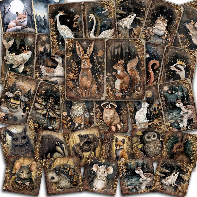 Forest Lake Animals Pattern Ephemera Set, 60pcs set Including 12sheets A5 Paper & 48pcs Sticker, DIY Decorative Sticker for Scrapbooking & Journal Making