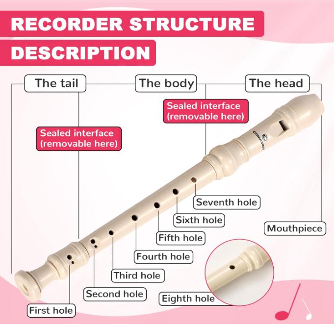 Soprano Recorder Instrument for Kids&Student - German Fingering 8 Hole Flute ABS Descant Recorders for Beginners with Cleaning Rod and Bag, Beige