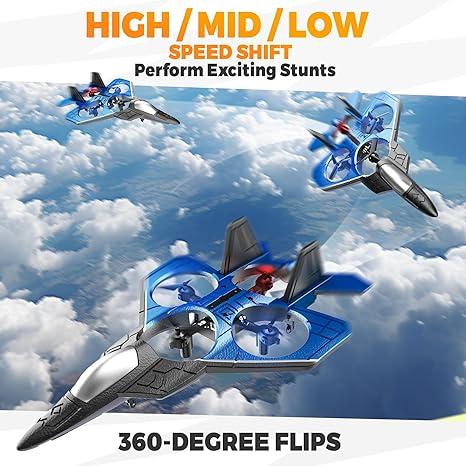 BEZGAR RC Airplane, F22 Raptor Fighter Model, RC Helicopter, Stunt Plane with LED Lights, rc planes for adults, Suitable for Children 4-12 Years Old