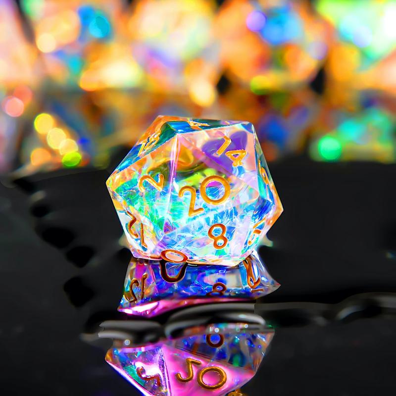 Rainbow Iridescent Polyhedral Dice Set for Dungeons & Dragons - Sharp Edge Laser DND Dice for RPG and  Tabletop Games