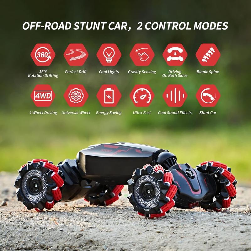 4WD Remote Control Gesture Sensor Car,Hand Controlled RC Stunt Car,Double-Sided Vehicle 360? Rotation with Light and Music Spray, Watch Toy Cars for Boys & Girls Birthday